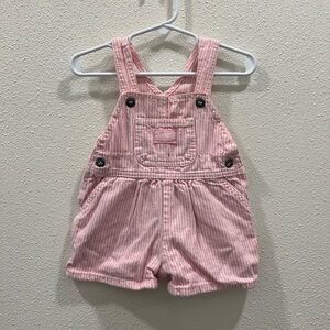 Vintage OshKosh B’gosh shortalls overall shorts pink pinstripe babygirl